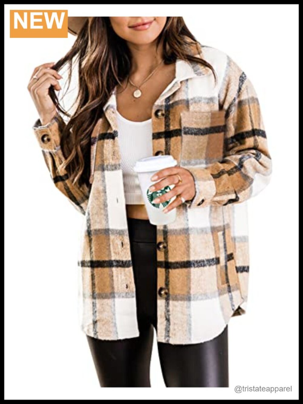 Plaid Flannel Shacket Button Down Shirt with Pockets